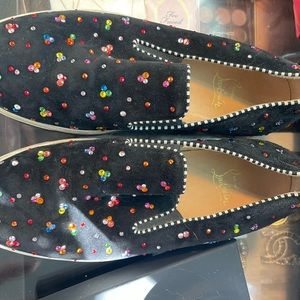 Authentic Christian Louboutin Black Clair de Lune Crystal Boat Sneakers